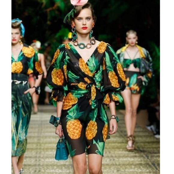 Dolce & Gabbana Runway Pineapple Wrap Silk Mini Dress Multicolor IT 40 S - Picture 1 of 13
